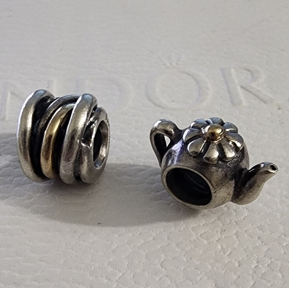 Pandora Jewelry - Authentic Pandora Teapot and Twisted Rope Charm 14k and sterling silver Retired